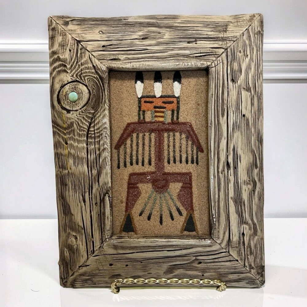 Vintage Authentic Navajo Native American Sand Painting by J. Willis 8"x6" Signed